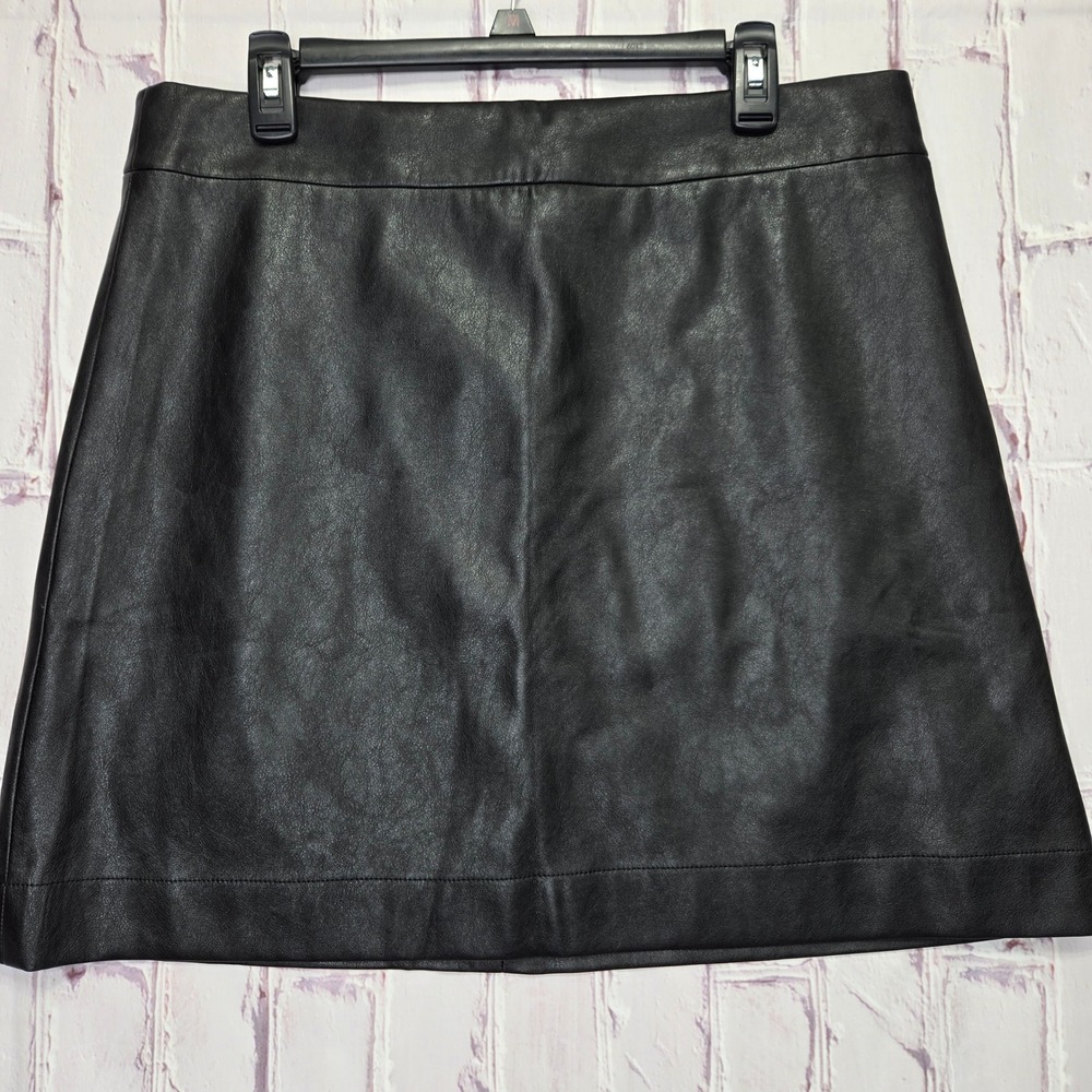 J.Crew Skirt Black Faux Leather Mini A-Line Zip Back Business Casual Women 14